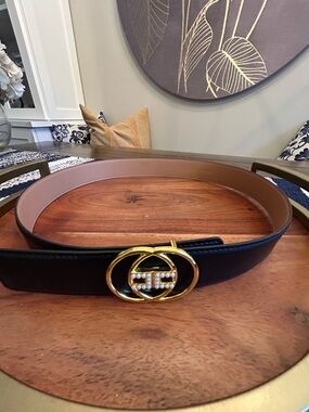 Elisabetta Franchi Synthetic Leather Belt with Gold Pearl Double-Ring Buckle